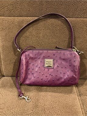Dooney & Bourke Plum Ostrich-Embossed Purple Leather mini bag, silver tone zip